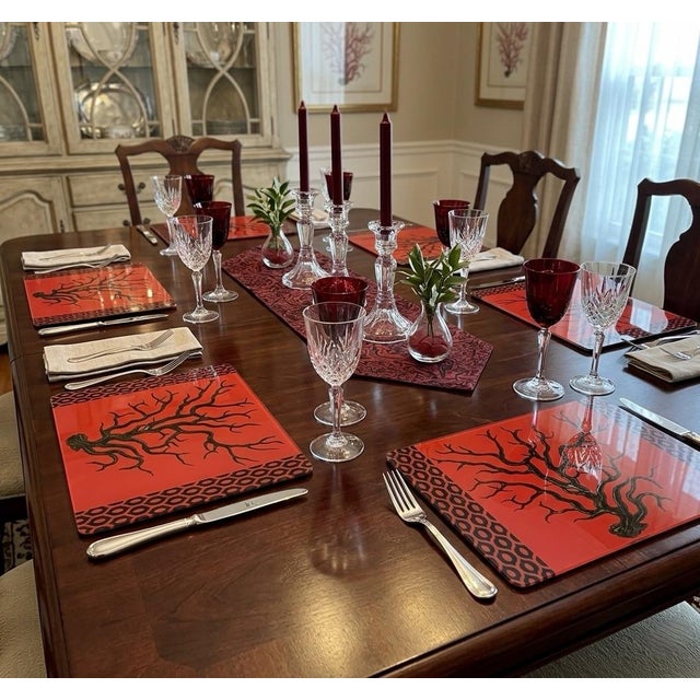 Wood Italian Lacquered Coral-Motif Placemats - Set of 6 For Sale - Image 7 of 11