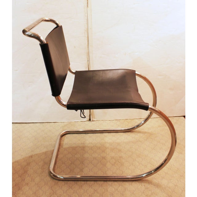 Circa 1980s Mies Van Der Rohe MR10 design Cantilever Side Chair, likely Italian production. Ludwig Mies Van Der Rohe was...
