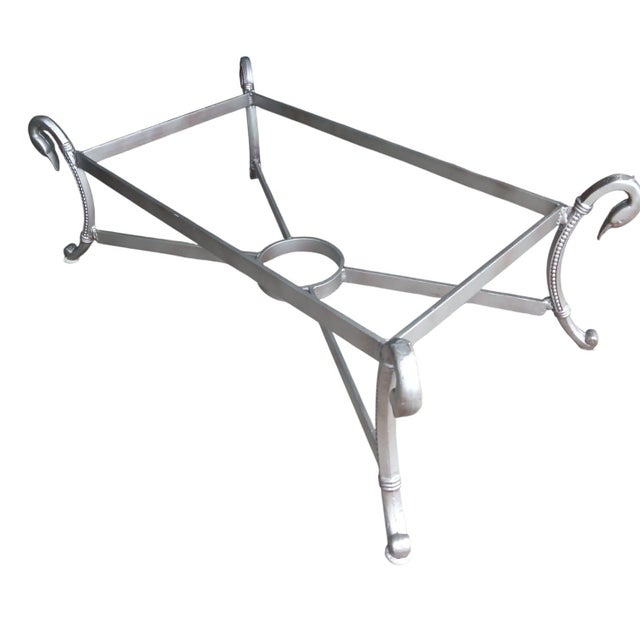 Jensen Globes 1970s Introducing a Stunning Steel & Brass Coffee Table, Masterfully Crafted in the Sophisticated Manner of Jansen. For Sale - Image 4 of 9