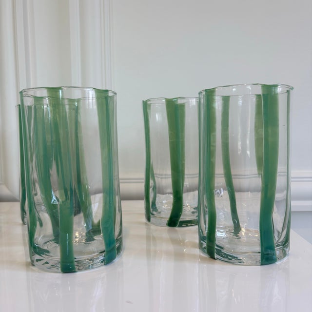 Contemporary Verdure Stripe Italian Murano Glass Tumblers - Set of 6 For Sale - Image 4 of 7