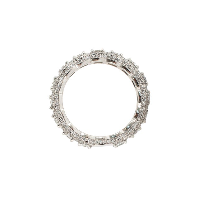 Platinum 5.34ct Diamond Cushion Cut Round Pave Halo Diamond Eternity Band Ring, Size 7.5 For Sale In Houston - Image 6 of 8