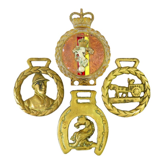British Equestrian Brasses, Engineer Medallions / Ornaments, Set of 4 For Sale