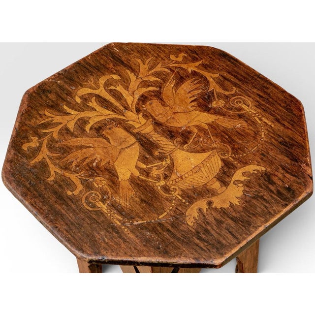 Vintage Moroccan Anglo Indian Marquetry Bird Octagonal Inlay Wood Drink Table This enchanting vintage Moroccan-style...