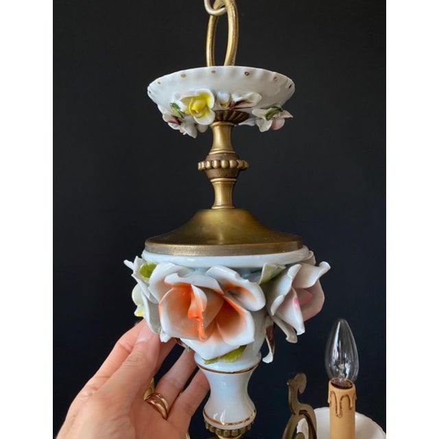 Antique Chandelier in Ceramic and Brass, 1960s For Sale - Image 10 of 11