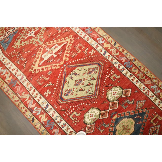 Early 20th Century Zabihi Collection Geometric Tribal Persian Runner - 3'6" x 9'6" For Sale - Image 4 of 10