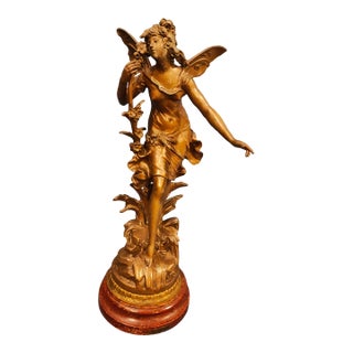 Late 19th Century French Belle Époque Patinated Spelter Winged Allegorical Sculpture For Sale