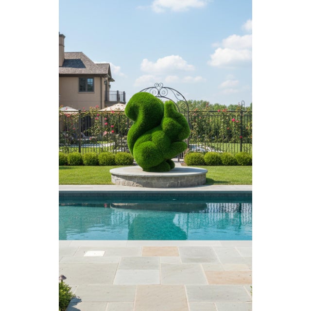 Whimsical Oversized Faux-Boxwood Squirrel Garden Sculpture For Sale - Image 10 of 11