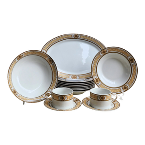 Royal Scotland Gold Lattice & Medallion China Serving Set – Versace Style – 14 Pieces – 1980s