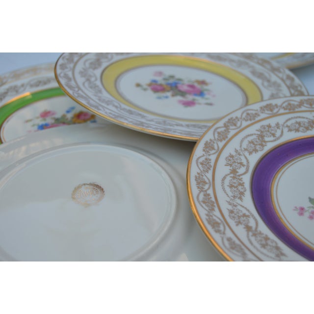 Ceramic Mid 20th Century Golden Plates with Colorful Floral Motif- Set of 5 For Sale - Image 7 of 8