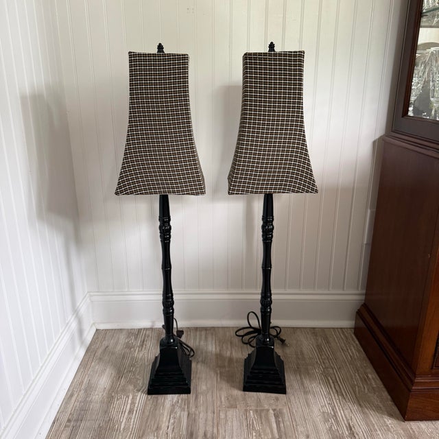 Late 20th Century Skinny Black Plaid Lamps: A Pair For Sale - Image 10 of 10