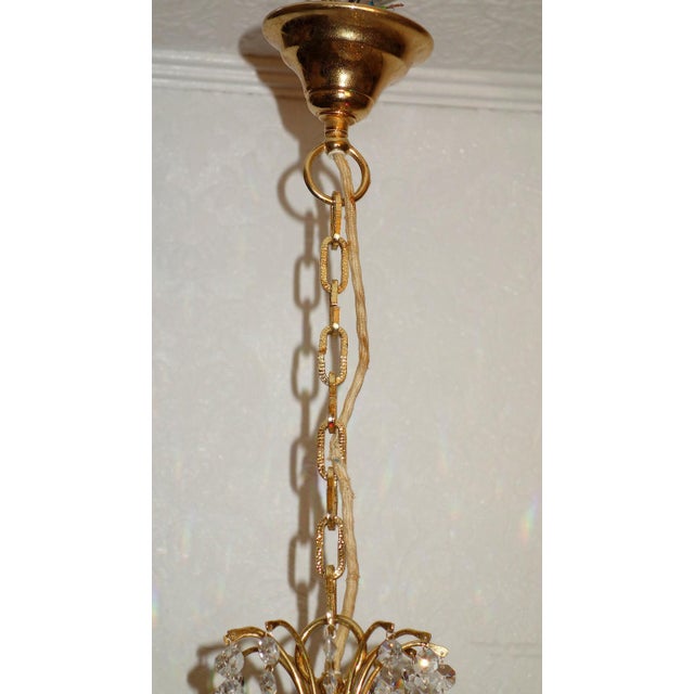 Mid-Century Modern Brass Crystal 24 Karat Gold Plated Five-Light Chandelier, 1970s For Sale - Image 3 of 11