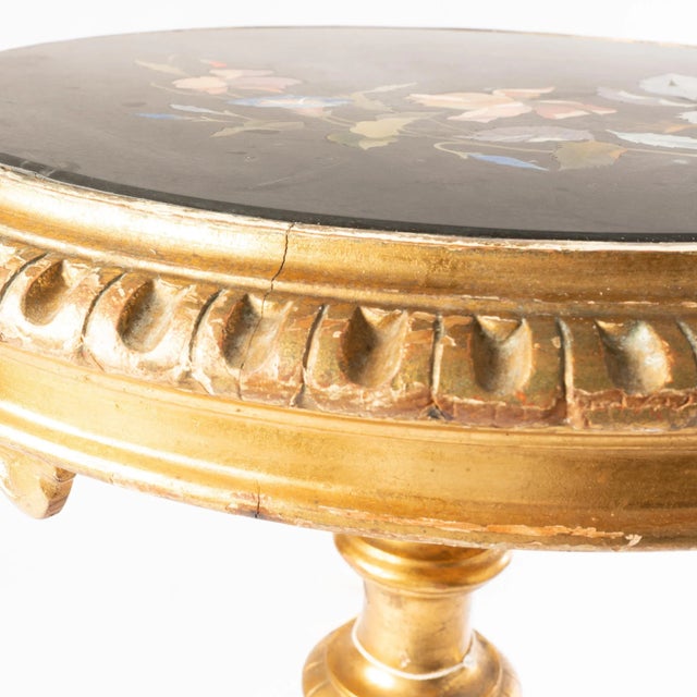19th Century 19th Century Italian Pietra Dura Top Carved Giltwood Side Table For Sale - Image 5 of 10
