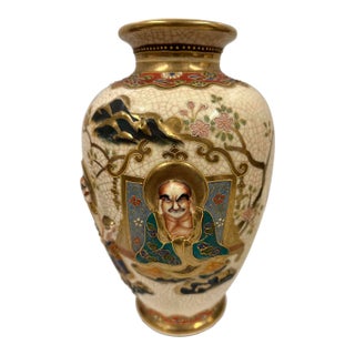 Antique Japanese Meiji Period Satsuma Earthenware Vase For Sale
