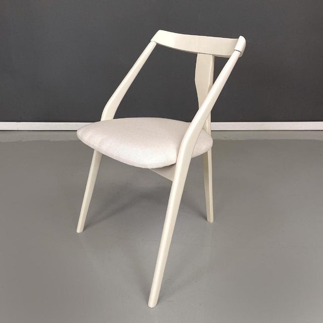 Mid-Century Italian Modern White Wood and Fabric Chairs, 1960s, Set of 6 For Sale - Image 3 of 14