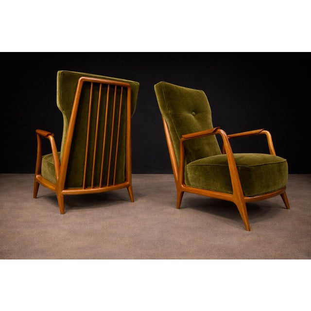 Wood Pair of Armchairs in Pau Marfim & Olive Green Mohair, Giuseppe Scapinelli, Brazil, 1950s — Lot 196-584 For Sale - Image 7 of 17