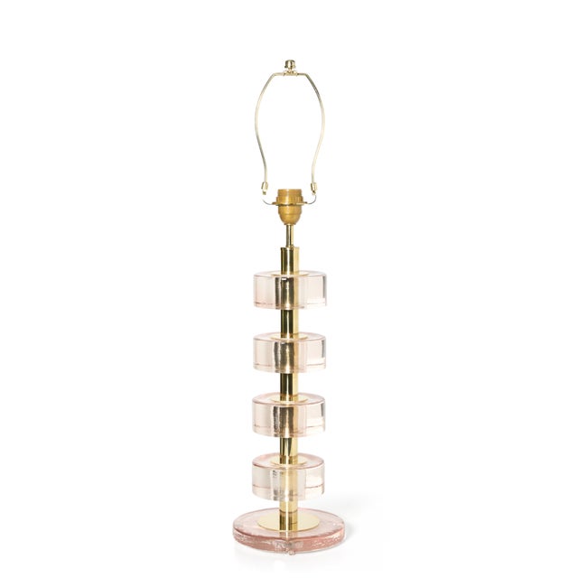 Italian Italian Brass and Pink Murano Glass Lamps - a Pair For Sale - Image 3 of 3
