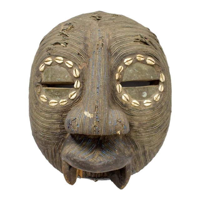 Early 20th Century Kota Beaded Face Mask with Cowrie Shells Gabon For Sale