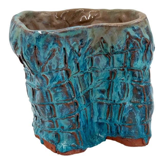 Vintage MCM Brutalist Studio Pottery Vase For Sale