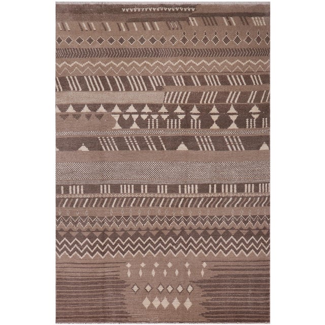 Boho Chic Brown/Beige High Low Wool Rug - 8'9'' X 12'3'' For Sale - Image 9 of 9