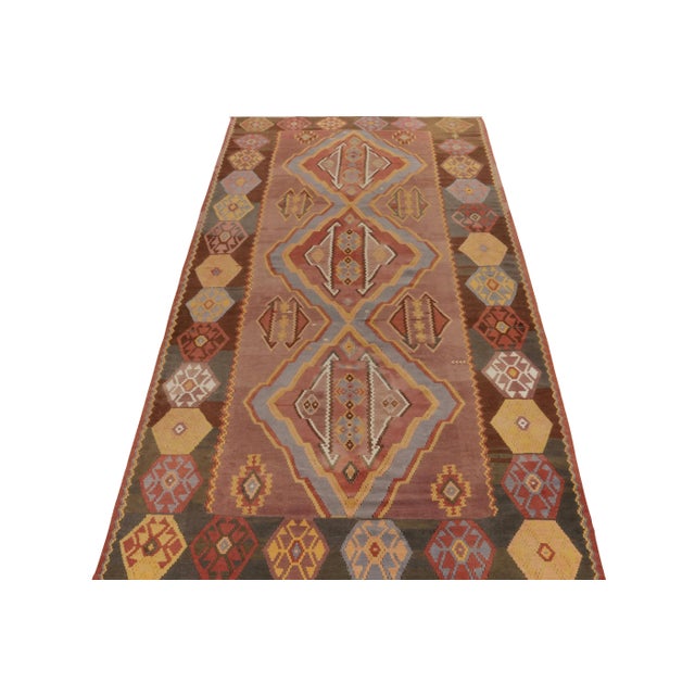 1950s 1950s Vintage Kilim Rug in Pink With Colorful Tribal Medallion Patterns For Sale - Image 5 of 7