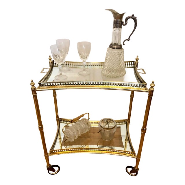 Hollywood Regency Bar Cart in Brass, 1950s For Sale