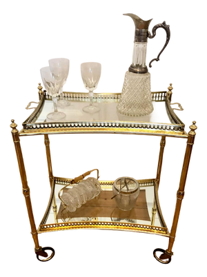 Hollywood Regency Bar Cart in Brass, 1950s