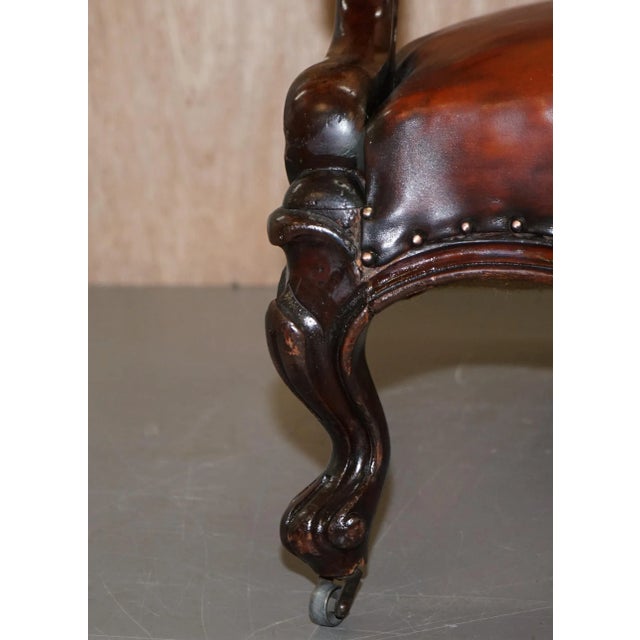Brown Regency Carved Hardwood Brown Leather Armchair For Sale - Image 8 of 16