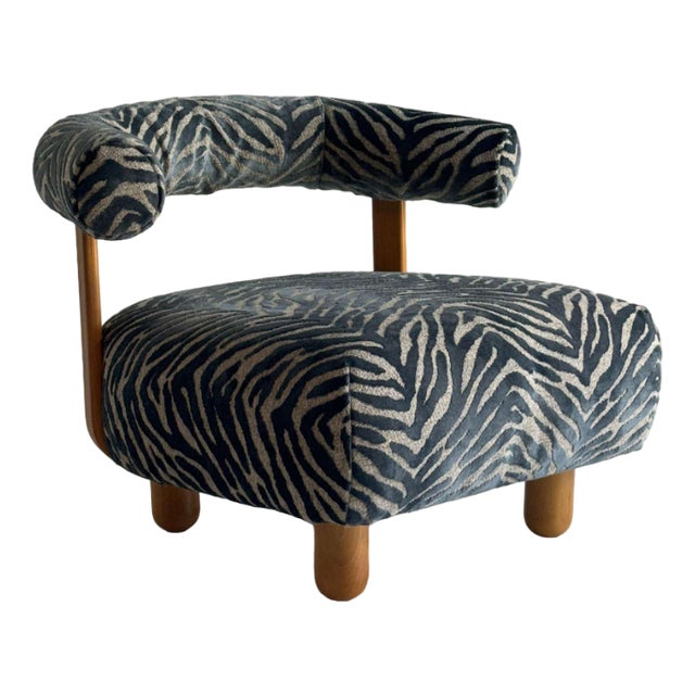 Large Pine Chair in Royal Blue Fabric For Sale