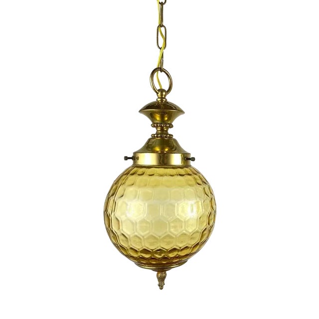 Vintage Ceiling Lamp in Gilt Brass and Textured Glass, Belgium, 1980s For Sale