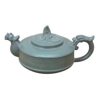 Vintage Chinese Yixing Zisha Green Clay Dragon Koi Fish Kung Fu Teapot 5.5" For Sale