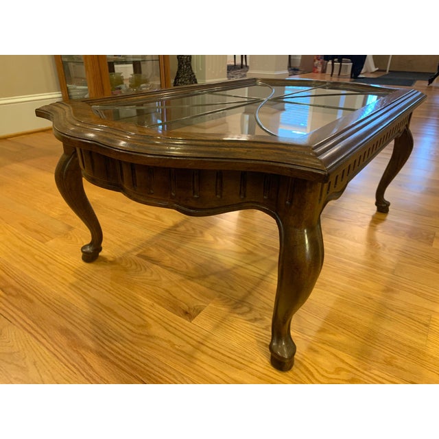 1980s Drexel Heritage Grand Villa Pecan Leaded Glass Coffee Table For Sale - Image 9 of 13