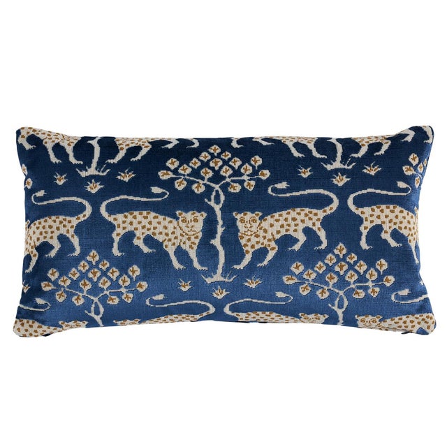 Contemporary Schumacher Woodland Leopard Velvet Pillow 12" Lumbar Pillow in Sapphire For Sale - Image 3 of 3