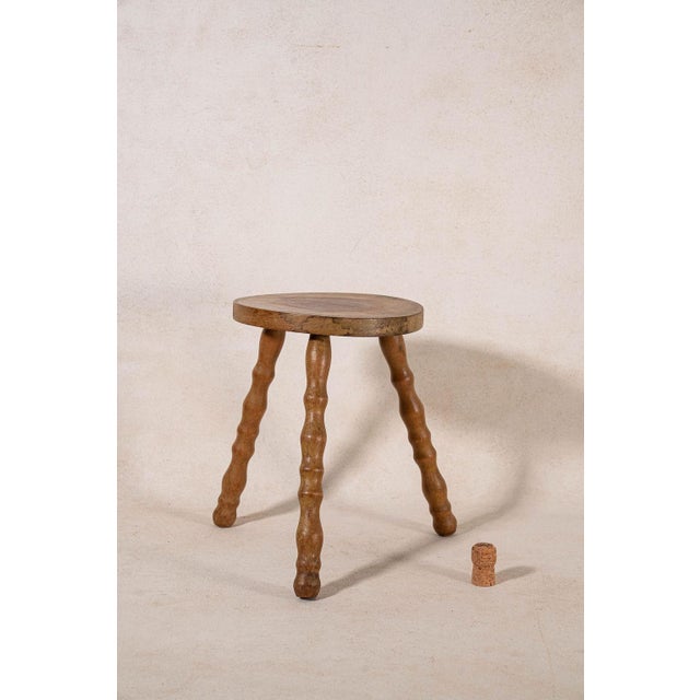 Antique Bobbin Leg Milk Stool For Sale - Image 4 of 4