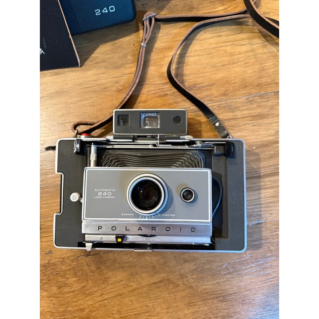 Charcoal Vintage Polaroid 240 Land Camera Kit With Film, Flash & Case - Complete Set For Sale - Image 8 of 11