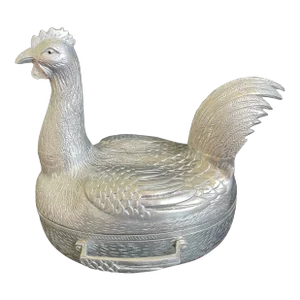 1977 Arthur Court Rooster 3-Piece Baked Eggs Covered Serving Dish