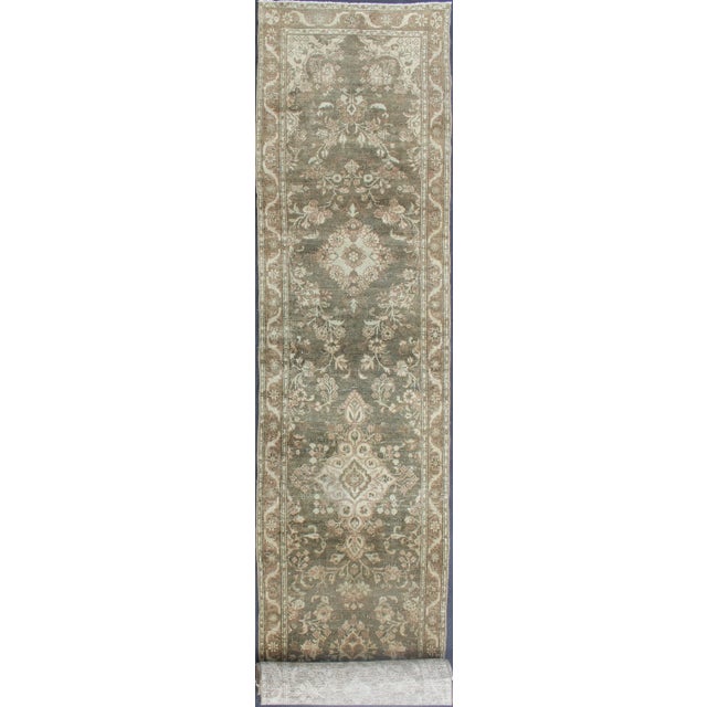 Green Color Very Long Antique Persian Runner With Floral Medallions 2'9 X 22'10 For Sale - Image 11 of 11