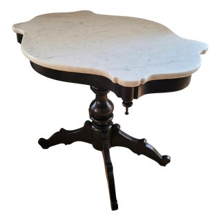 Alfonsine Galápago Table in Ebonized Wood with Marble Top, 1930s For Sale