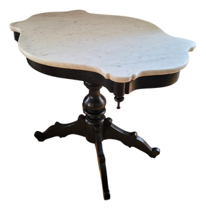 Alfonsine Galápago Table in Ebonized Wood with Marble Top, 1930s