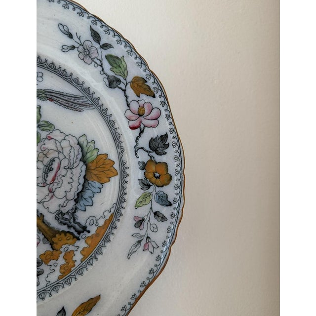 Blue Antique, Early. 20th Century Ashworth Bros Hanley England Ironstone Chinoiserie Bird and Flower Plate For Sale - Image 8 of 12