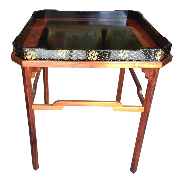 Koa Wood Side Table With Lacquer Tray 26" Chairish
