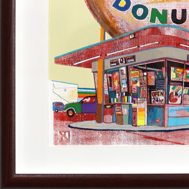 Giant Donut in Inglewood (Red) - Framed Original Pop Art Still Life Mixed Media Artwork For Sale In Los Angeles - Image 6 of 7