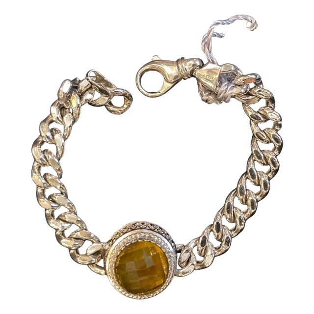 1990s Vintage Sterling Silver and Briolette Quartz Chain Bracelet by Anomis For Sale