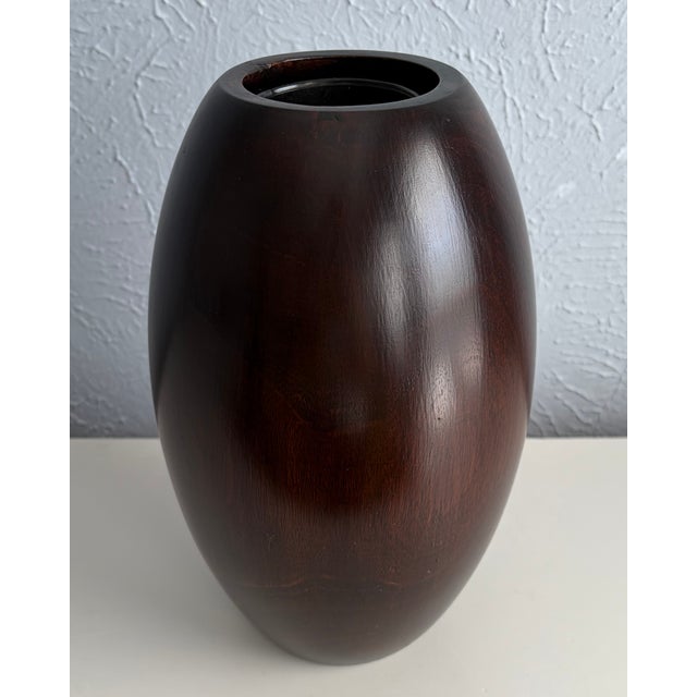 Dark Walnut Vase With Sculptural Form and Expressive Grain For Sale In Dallas - Image 6 of 7