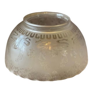 Antique Fleur De Lis & Wheat Wreath Gas Frosted Etched Glass Shade For Sale