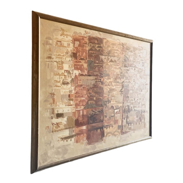 Mid 20th Century Abstract Textured Cityscape in Earth Tones -Signed Brodzinsky For Sale - Image 4 of 10