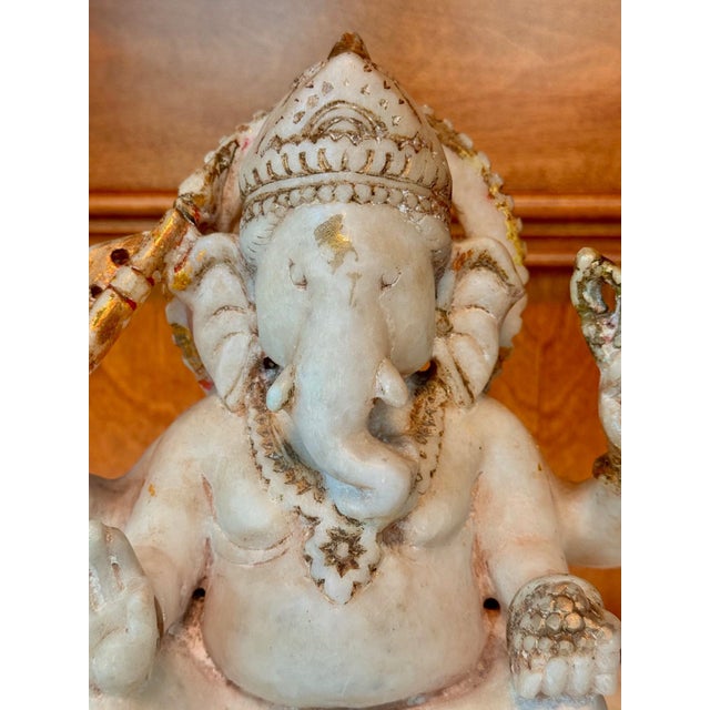 Indian Antique Carved Marble Ganesh Statue For Sale - Image 9 of 16