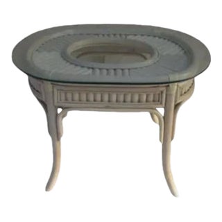1970s The Wash Wood Bamboo End Table Glass Top For Sale