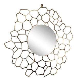 Caracole Modern Geometric Gold Finished on the Sunny Side Round Wall Mirror