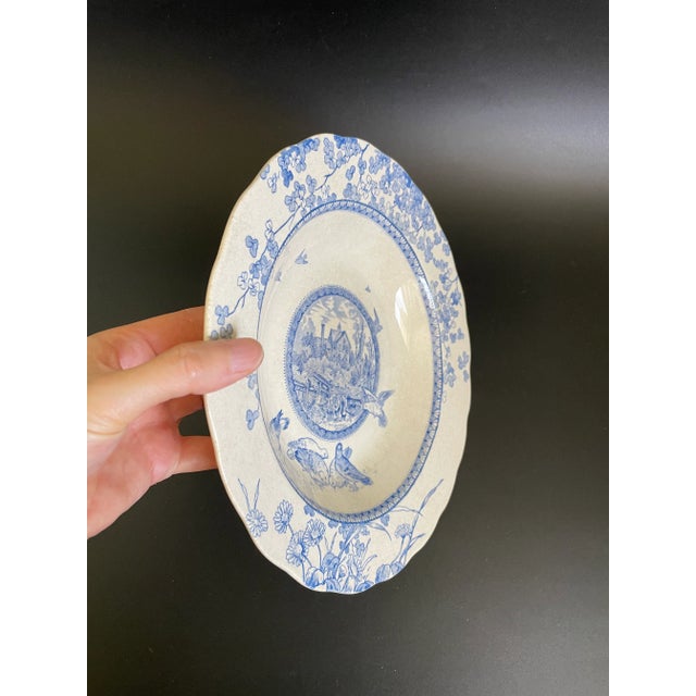 Staffordshire Potteries Antique Staffordshire Blue and White Ironstone "Woodland" Bowl by William Brownfield & Sons For Sale - Image 4 of 12