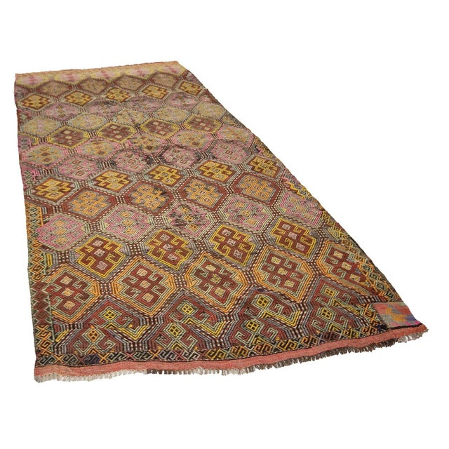 Traditional Embroidered Vintage Wool Kilim Rug For Sale - Image 3 of 7